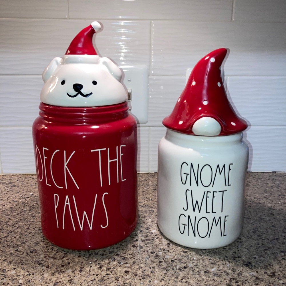 Rae Dunn Santa Paws and Gnome Canister jar